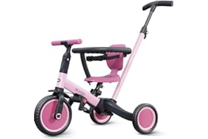 newyoo Toddler Bike, 5 in 1 Tricycles for 1-3 Year Olds, Convert to Balance Bike, Birthday Gift & Toy for Boys & Girls, Kids Trike with Push Handle, Pink, TR008