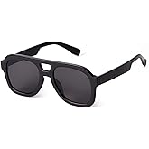 JUDOO Retro 70s Square Flat Aviator Sunglasses for Women Men Trendy Rectangle Double Bridge Geometric Sun Glasses Shades