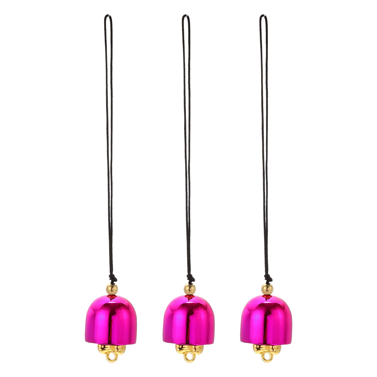 PATIKIL 3 Pcs Wind Chime, Hanging Bells Temple Bells Retro Outdoor Hanging Metal Chinese Wind Chime Round with Lanyard for Outside Garden Camping, 20x18mm, Hot Pink Black