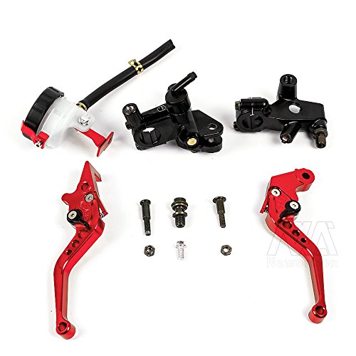 Universal 7/8" 22mm Motorcycle Clutch Brake Master Cylinder Reservoir Levers Kit Fluid Reservoir Set (Red)