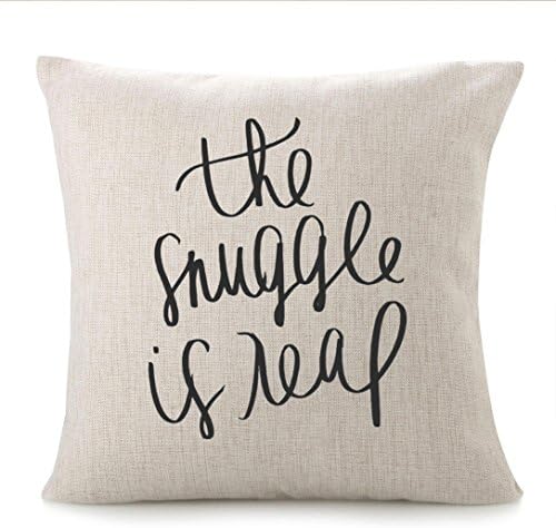 CHICCAT Cotton Linen Throw Pillow Case - "The Snuggle is Real" Calligraphy Home Decor Wedding Gift Engagement Present Housewarming Gift Cushion Cover 18 X 18