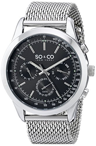 SO&CO New York Men's 5006A.1 Monticello Stainless Steel Tachymeter Day and Date Watch With Mesh Band