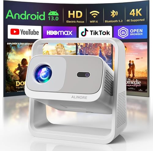 Smart Projector with WiFi6 and Bluetooth5.2, 2000ANSI, Built-in Apps, 4K Support, Native 1080P Outdoor Movie Projector, Auto Keystone & 360°Stand, Portable Proyector for Home Theater, 2026 New, White