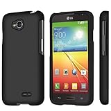 Black Protective Hard Cover Snap-On Shield Case + ATOM LED Keychain Flashlight for LG Realm LS620 (Boost Mobile)
