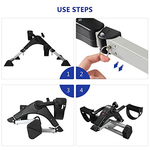 ORFORD Pedal Exerciser, Portable Exercise Bike , Folding Peddler Under Desk, Exercise Bicycles for Seniors with LCD Display for Arms, Legs, Black