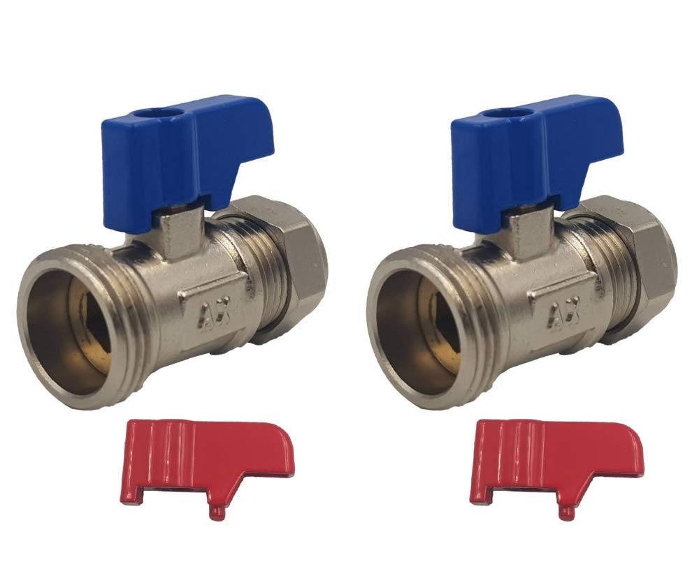 Aumix 15mm x ¾ inch Straight Washing Machine/Dishwasher Isolation Heavy Duty Valve Without Check Valve x2