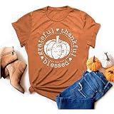 Thankful Blessed Thanksgiving Shirt For Women - Vintage Color Block Long Sleeve Tee, Brick Red, Casual Fall Tunic