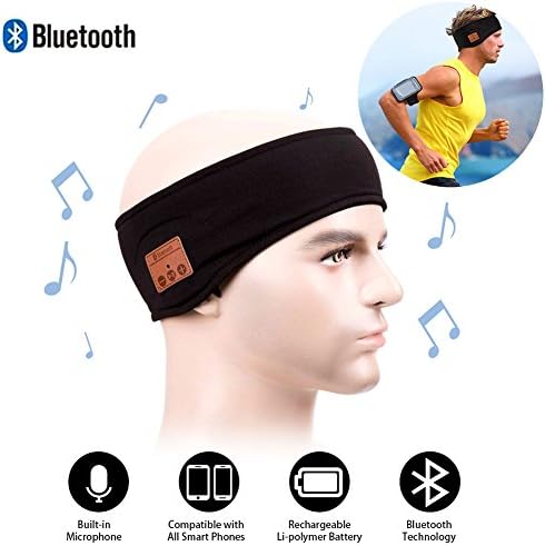 ACOTop Bluetooth Sports Headband Headset allows you enjoying music while doing outdoor sports, Built-in microphone, picking up calls directly and hands free talking. (Black)
