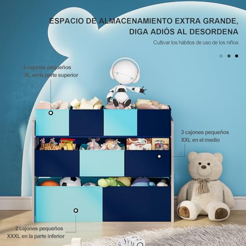 Simple Wisdom Juguetero Organizador, Grande Juguetero, Organizador de Juguetes Viene con Nueve Cajas de Colores, Organizador de Juguetes Para Para Dormitorios y Salas de Juegos（Azul)