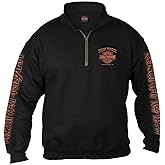Harley-Davidson Men's Eagle Piston 1/4 Zip Cadet Pullover Sweatshirt - Black