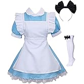 Colorful House Adult Anime Cosplay Outfit Women Blue Maid Costume Apron 4 Pcs Halloween Lolita Maid Dress Set