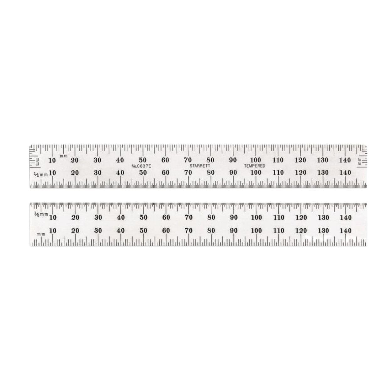 Starrett C637E-150 Spring Tempered Steel Rule With Millimetre Graduations and End Graduations, 150mm Length, 19mm Width, 1.2mm Thickness