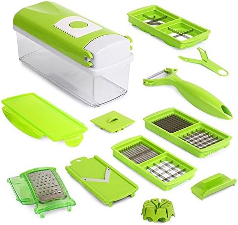 Vegetable Chopper/Onion Dicer/Fruit Slicer with Peeler &amp; Spiral by Ekarro|Premium Food Nicer Dicer w/ Container|Sharp Stainless Steel Blades|Professional Manual Multi Cutter|12 Pcs Set|Dishwasher Safe
