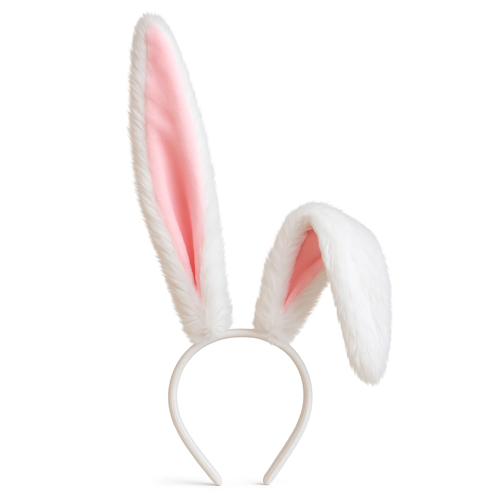 MUNSKT 1PCS Bunny Ears Headband - White & Pink Fluffy Rabbit Ears, Cosplay Accessory for Easter Christmas Halloween, Fancy Dress Headpiece for Adults