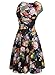 oxiuly Women's Vintage V-Neck Floral Casual Party Cocktail A-Line Dress OX233 (L, Black)