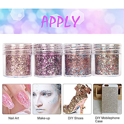 Holographic Chunky Glitters, Cosmetic Glitters Flakes, Body Glitter Set - 8 Colors, Use for Face Nails Eyes Lips Hair Body, Make Up Glitter Paillette Music Festival Masquerade - 8 boxes 10ML