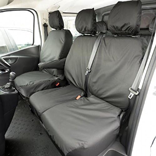 UK Custom Covers SC188B Tailored Heavy Duty Waterproof Front Seat Covers (Split Passenger Base NO Folding Middle Seat) Black - Compatible With Vauxhall Vivaro Double Cab 2014-2019