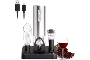 COKUNST Electric Wine Opener Set with Stand, USB Charging Corkscrew Remover, One-click Button Rechargeable Cordless Bottle Openers with Wine Pourer, Vacuum Stoppers, Foil Cutter for Home Party Wedding
