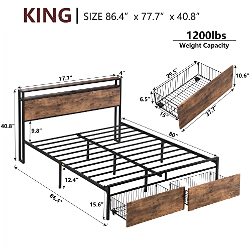 XKLOGER King Size Bed Frame with Storage King Bed Frame and Headboard