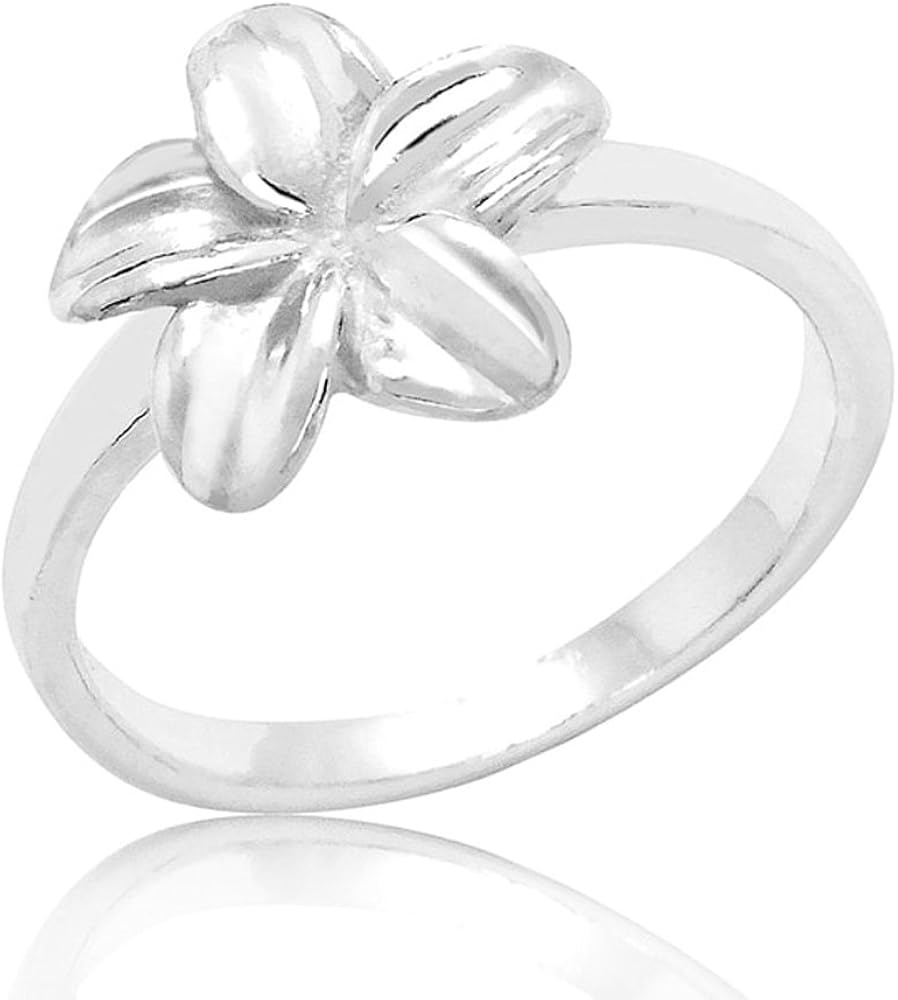 Sterling Silver Plumeria Flower Ring (5) Amazon.co.uk Jewellery