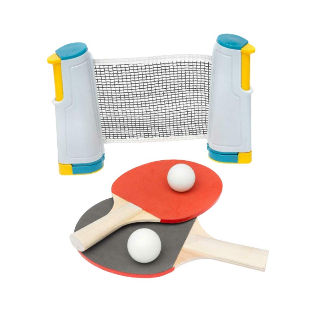 B4E Portable Table Tennis Set with 2 Ping-Pong Balls and 2 High-Performance Bats | Lightweight and Compact Instant Retractable Net | Ideal for Home, Kitchen, and Office Table Use | Travel Friendly