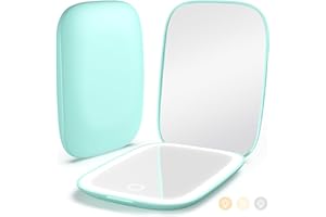 MOPIS Rechargeable Travel Mirror with Lights 3 Color Modes,1X/3X Magnification Mini Led Compact Makeup Mirror for Purse, Travel Essentials Gifts Stocking Stuffers for Girls Women - Blue