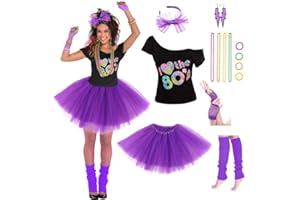 LEADTEX Women's 80's Costumes with Accessories Set Tutu Skirt Earrings Necklace Bracelets Fishnet Gloves Legwarmers Headband All in …