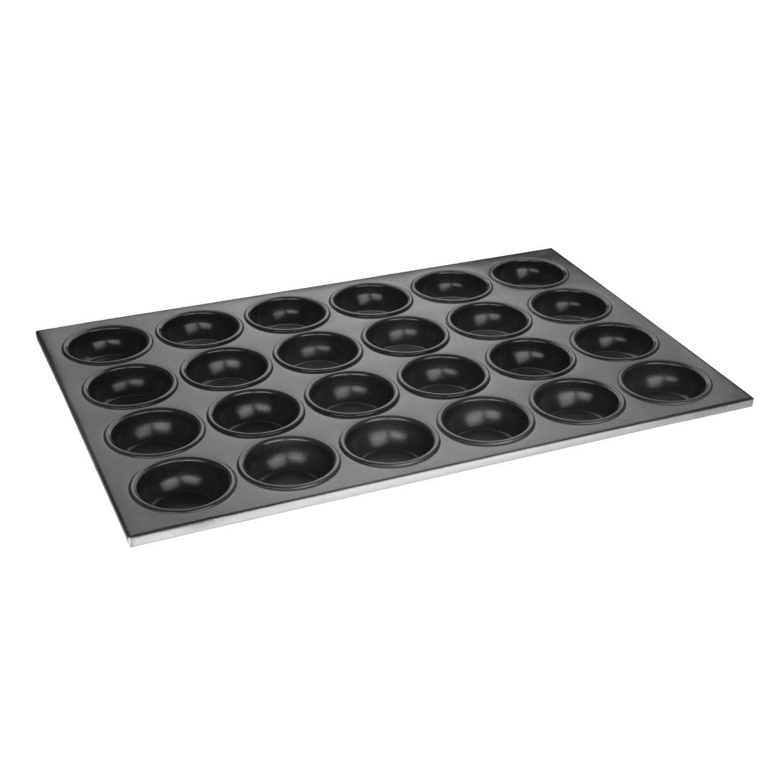 Vogue Aluminium Non-Stick Muffin Tray 24 Cup, Black, Size: 360(W) x 525(L) mm, Internal Cup Size: 35(D) x 80(Dia) mm, Non-Stick Resin, Aluminium, Bakeware, C564