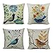 All Smiles Outdoor Patio Throw Pillow Covers Birds Décor Vintage Spring Decorative Cushion Cases Decoration Flower Pillowcase 18x18 Set of 4