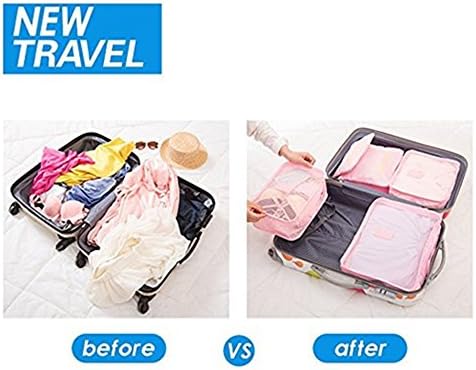 Angogo 6PCS Travel Storage Bags Waterproof Clothes Packing Cubes Travel Luggage Bag (wite)