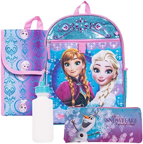 Disney Frozen 16" Backpack Lunch Bag Pencil Case Water Bottle Carabiner Set