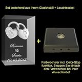 VIP-LASER 3D Glaskristall Mit Rose & 2 Namen - Personalisiertes Geschenk, 80x50x50 Mm, Laserinnengravur