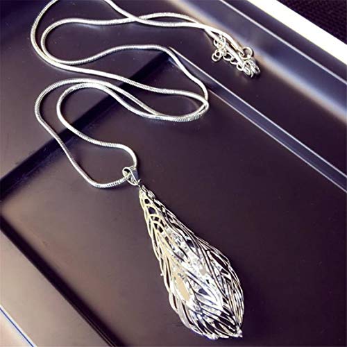 Weiy Hollow Leaf Simulated Crystal Long Necklace Fashion Charming Elegant Exquisite Clavicle Chain Necklace Sweater Necklace Jewelry Gift For Women Girls