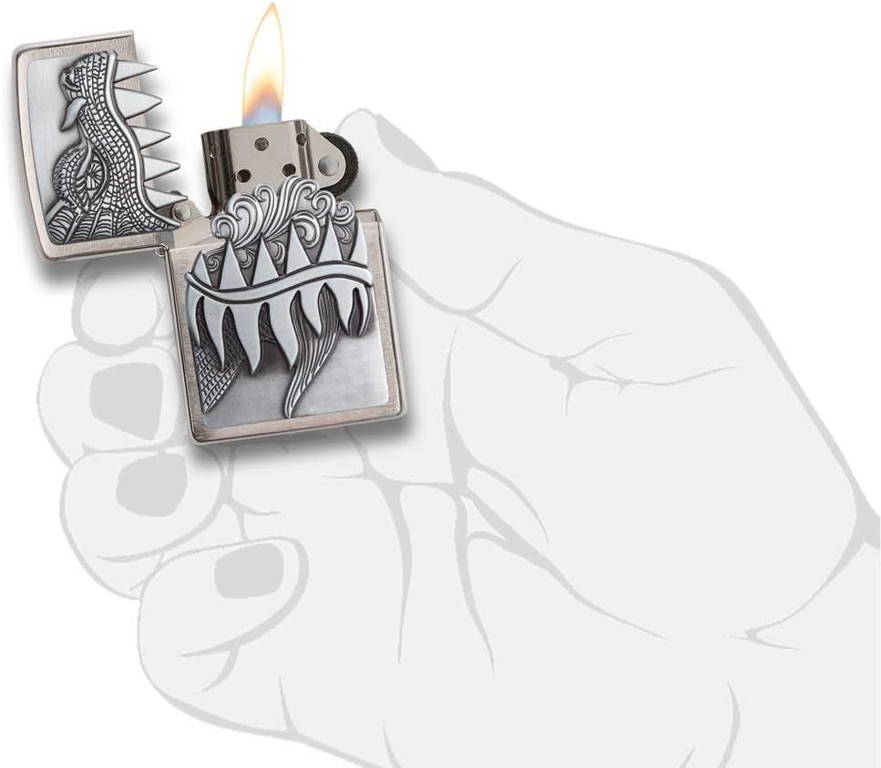 Zippo Windproof Lighter, Dragon Teeth, Silver, Brushed Chrome Finish, Emblem Attached, Refillable, Reusable, Gift Box - Image 5