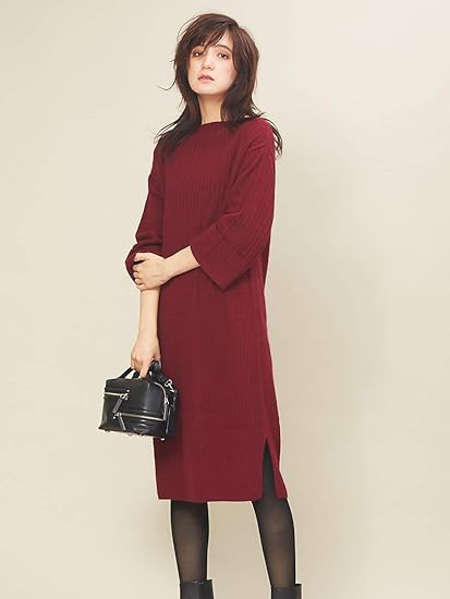 Amazon カリテ Qualite ワンピース ドレス ウールニットワンピース レディース ボルドー 38 M ワンピース チュニック 通販