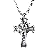 TURTLEDOVE INRI Jesus Cross Necklace, Crown of Thorns Jesus Pendant Necklace for Men