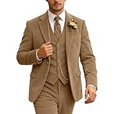 Corduroy Mens Suits Slim Fit Suit 3 Piece Retro Velvet Blazer Jacket Vest Pants Set Formal Wedding Prom Tuxedos for Men