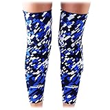 COOLOMG (Pair) Basketball Knee Pads For Kids Youth Adult Long Leg Knee Sleeves Protector Gear EVA Digital Camo Blue Navy Large