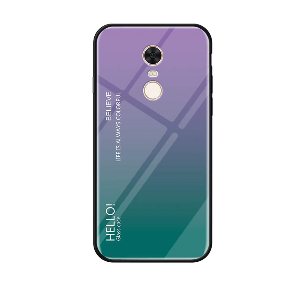 MadBee Case for Xiaomi Redmi 5 [with Screen Protector],9H Tempered Glass Back Cover [Gradient Color Design] + Soft TPU Silicone Bumper [Shock Absorption] Fully Protective Case (Purple)