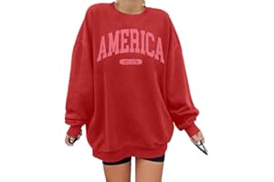 SUPEYA American Sweatshirt Women USA Oversized Shirt Patriotic TShirt Casual Long Sleeve Pullover 4th of July Tee Tops