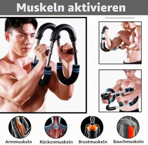 Twister Armtrainer U-förmig Verstellbarer Brusttrainer (30-50kg / 70-110 lb) Fitnessgeräte für Zuhause Krafttraining für Männer und Frauen Tragbar Schwarz