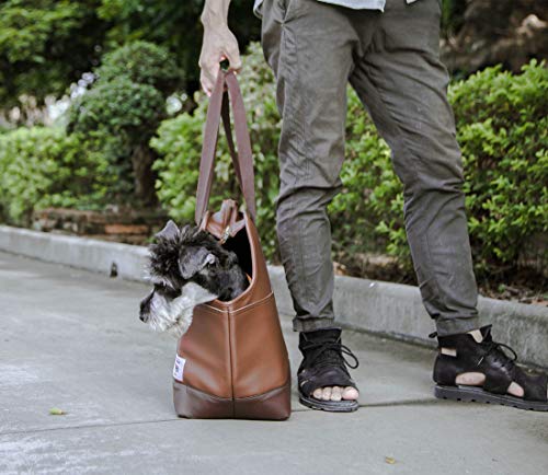 TAILFOUR Portable Travel Pet Carrier, Soft and Comfortable Sided Tote Carrier for Small Animals, Luxury PU Leather Travel Bag Ideal for Shopping, Outdoor Hiking, Walking with Doggy