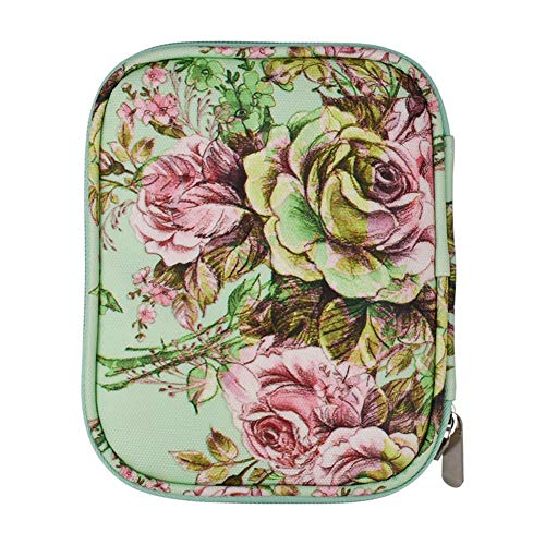 Urnanal Knitting Needle Case, Green Peony Pattern Travel Storage Bag Weaving Tools Organizer for Carrying Knitting Needles Crochet Hooks and Other Accessories