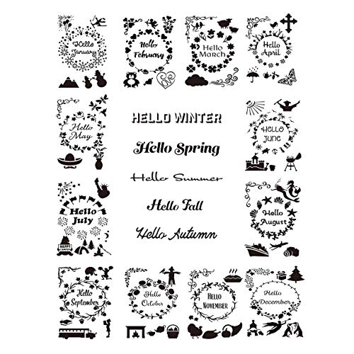 13pcs Monthly Stencils Drawing Painting Templates Set, 1-12 Months and Season Fun Themes Words Borde - //medicalbooks.filipinodoctors.org