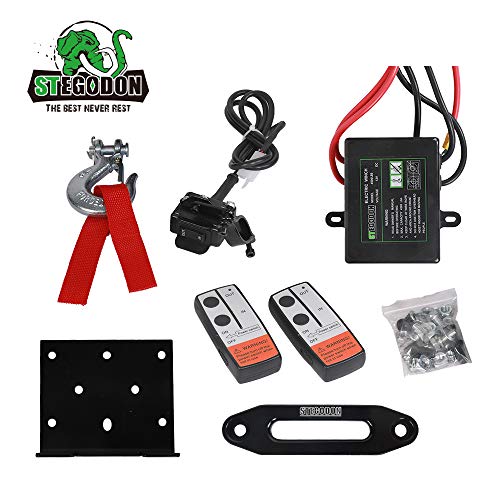 STEGODON 3000 lb. Load Capacity Electric Winch,12V Synthetic Rope Winch with Wireless Handheld Remote and Wired Handle,Waterproof IP67 Electric Winch with Hawse Fairlead(All Black) - Image 7