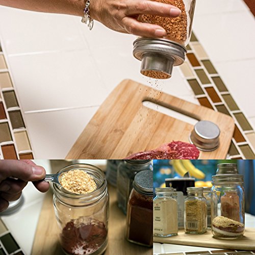 Mason Jar Shaker Lids - 2 Pack - Awesome to Shake Cocktails or Your Best Dry Rub - Mix Spices, Dredge Flour, Sugar & More - Fits Any Regular Mouth Canning Jar - Durable, Rust Proof Stainless Steel - Thumbnail 2