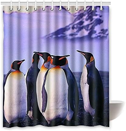 Shower Curtain- 100% Fabric Polyester Shower Curtain- Shower curtains Bathroom Waterproof with 12 Hooks, Penguin 72" x 72" Inches