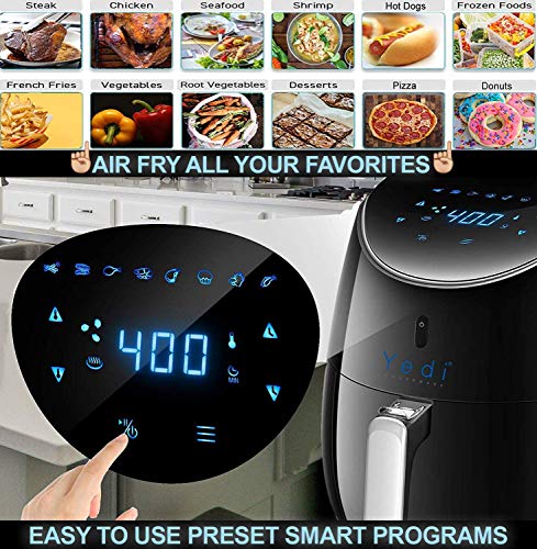 Yedi Total Package Ceramic Air Fryer XL, 5.8 Quart, Ceramic Deluxe Accessory Kit, Recipes, Black