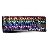 LINGBAO JIGUANSHI Gaming Keyboard 87 Keys Computer Wired USB Backlit Metal Panels Mechanical Keyboard(Mixed Light, Black Bezel, Black Cap, Blue Switches)