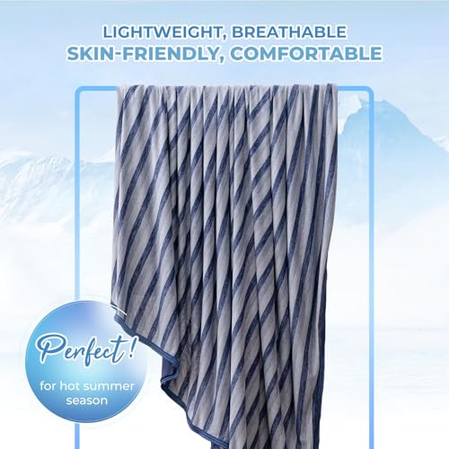 Auemtyn Cooling Blankets for Hot Sleepers Queen Size with Japanese Q-Max>0.5 Arc-Chill Cooling Fiber, Lightweight Breathable Double Sided Cold Tech Summer Blanket for Night Sweats(90"X90",Navy Blue)
